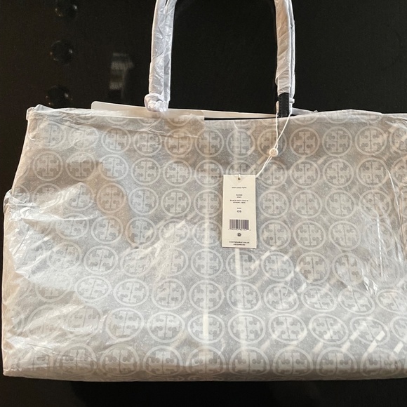 Tory Burch Black Geometric Logo Striped Tote - Picture 2 of 2